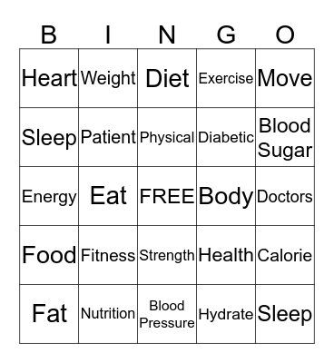 Health Fair Bingo Card