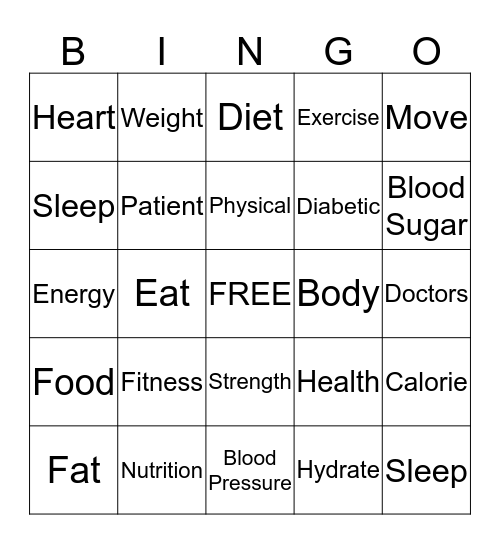 Health Fair Bingo Card