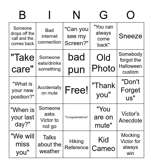 Farewell Victor's Bingo Card
