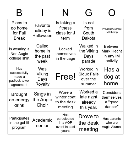 Desk Training Bingo Card