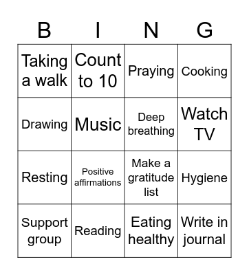 Positive coping mechanisms Bingo Card