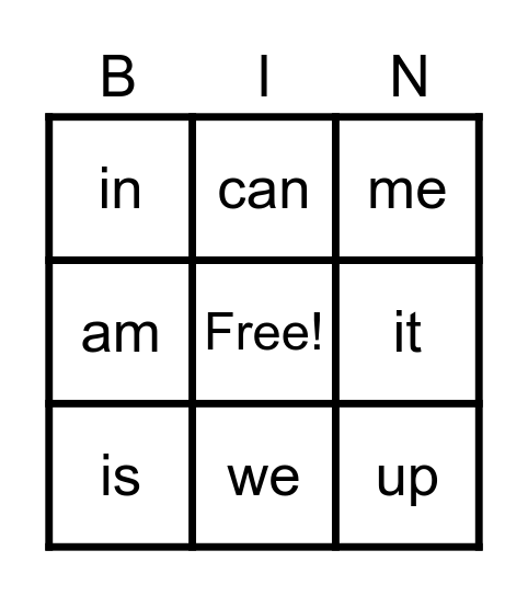 Sight Words Bingo Card