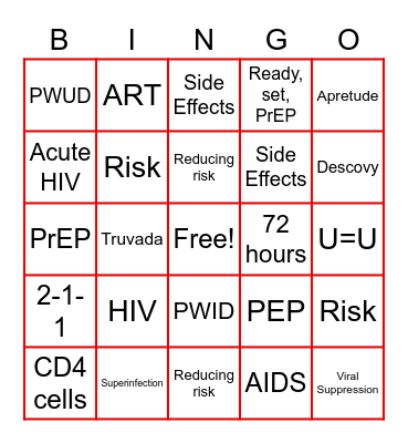PrEP Awareness Bingo Card