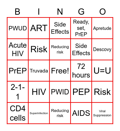 PrEP Awareness Bingo Card