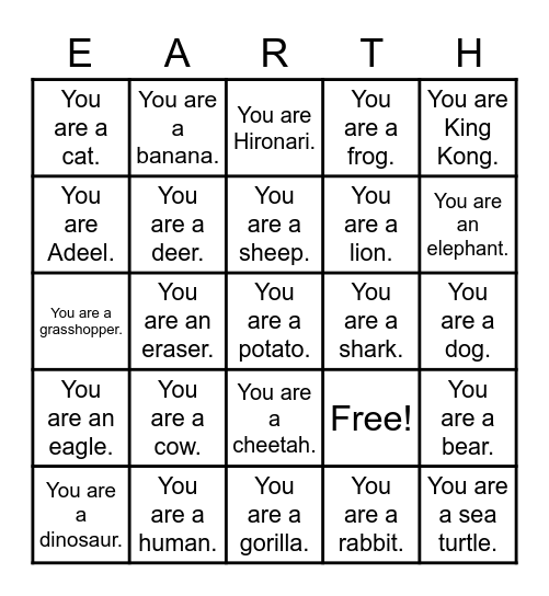 We all live on the earth Bingo Card