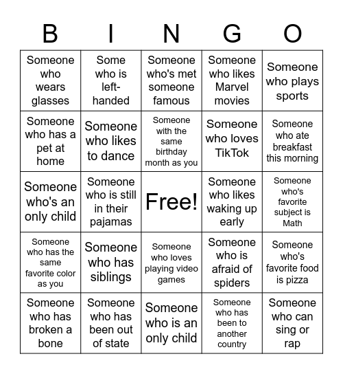 Human Bingo Card