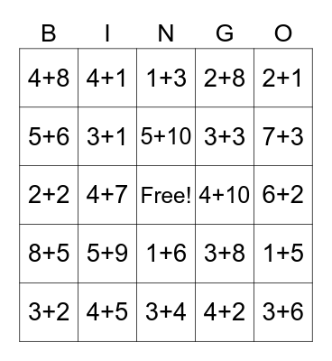 Addition Patterns Bingo Card
