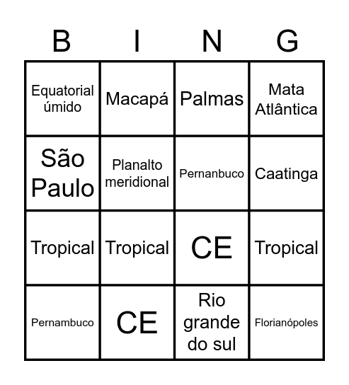 Bingo geográfico Bingo Card