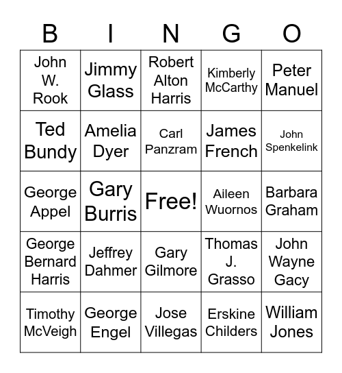 Infamous Last Words Bingo Card