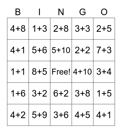 Addition Pattern Bingo Card