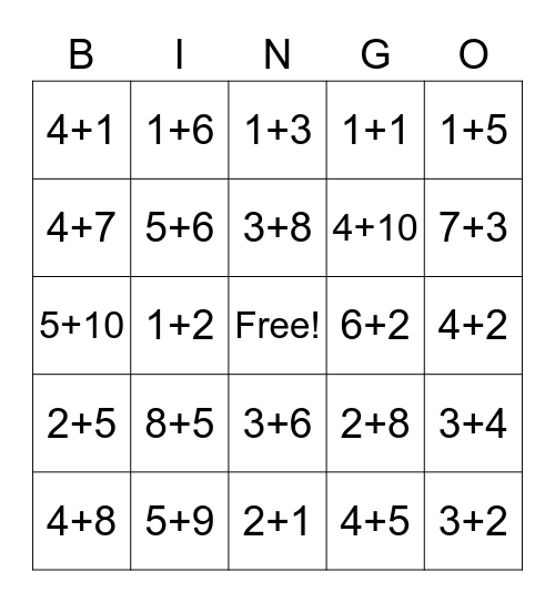 Addition Pattern Bingo Card