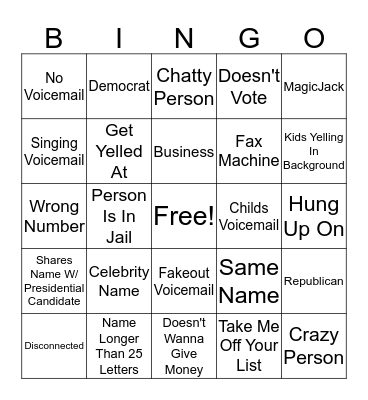 Phone Bank Bingo Card