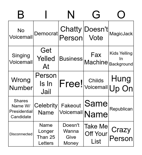 Phone Bank Bingo Card
