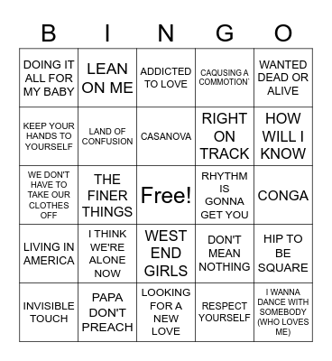 80S HITS BEEF'S Bingo Card