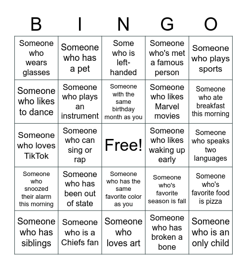 Human Bingo Card