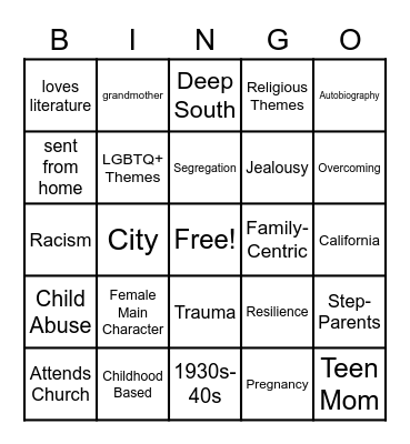 I Know Why the Caged Bird Sings Bingo Card