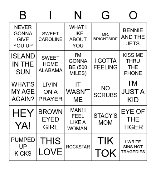 SONGS PRETTY MUCH EVERYONE SHOULD KNOW Bingo Card