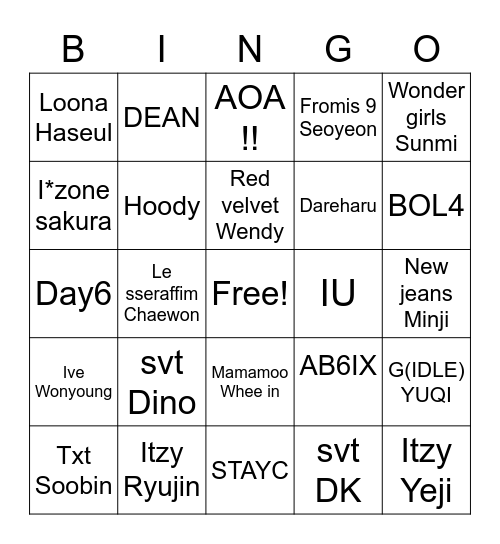 kpop (n biases) Bingo Card