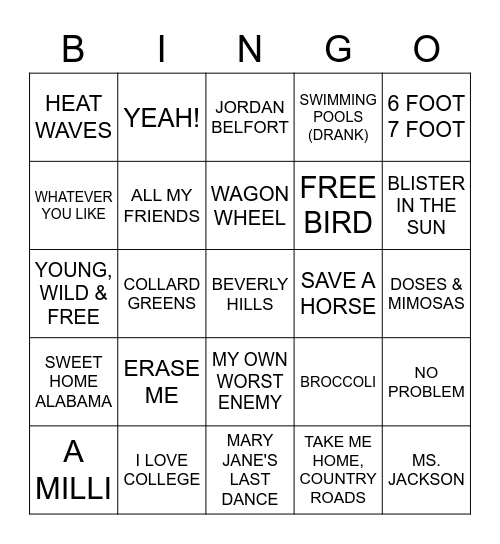 COLLEGE BAR CLASSICS Bingo Card