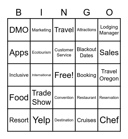 Hospitality & Tourism Bingo Card
