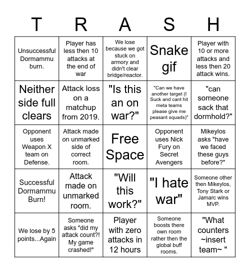 War Bingo Card