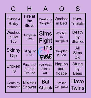 Unpaused Sims Bingo Card