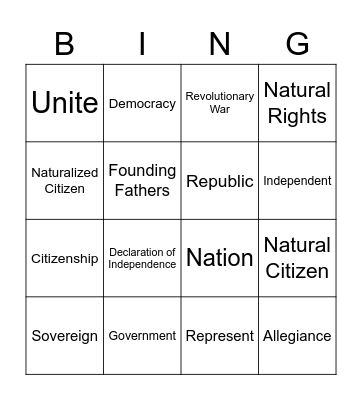 Citizenship/U.S. History Bingo Card