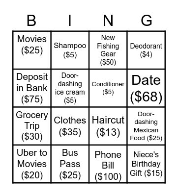 Money Management Bingo Card