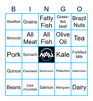 Nutrition Bingo! Bingo Card