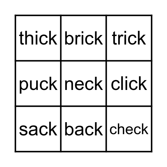 -ck words BINGO Card