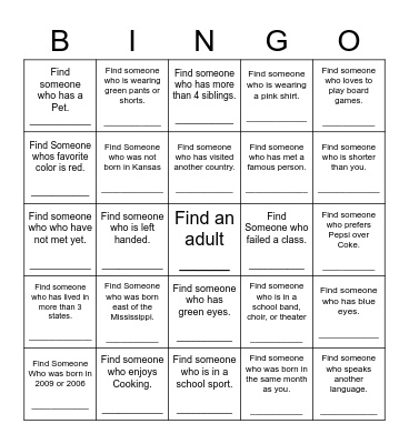 Find Someone Who Bingo Card