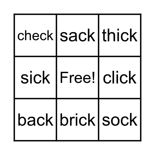 -ck words BINGO Card