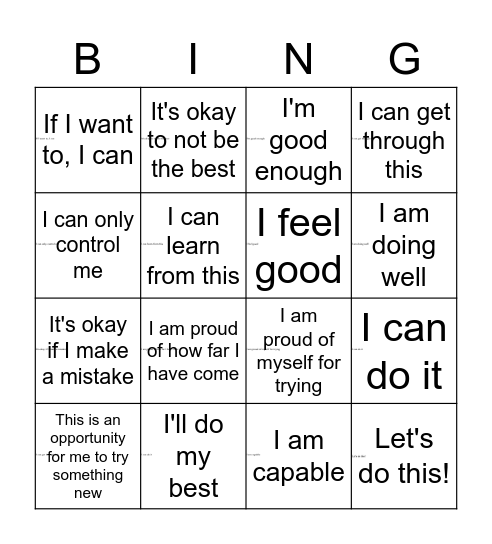 Effort Self-Talk Bingo Card