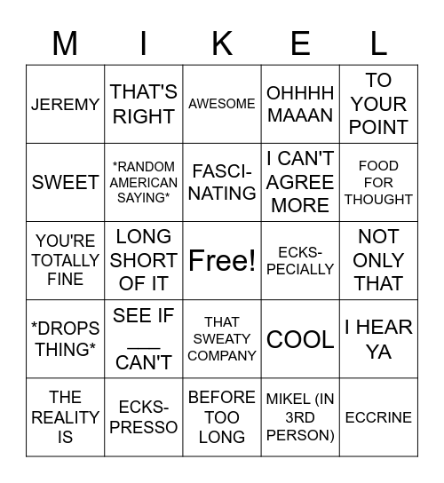 MIKEL Bingo Card
