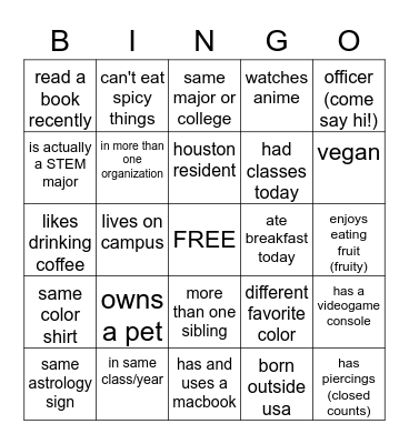 𝕆𝕊𝕋𝔼𝕄 𝔹𝕀ℕ𝔾𝕆 Bingo Card