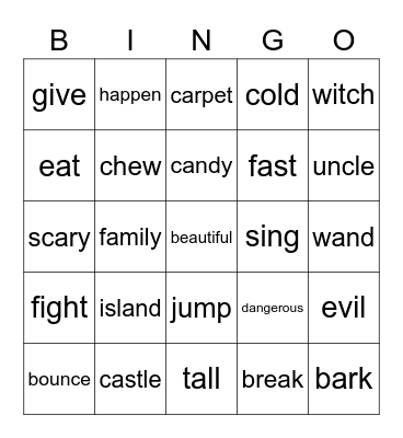 verb / adjective / noun Bingo Card