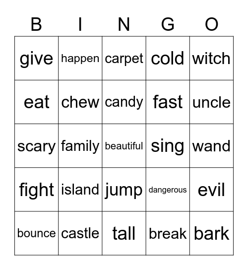 verb / adjective / noun Bingo Card