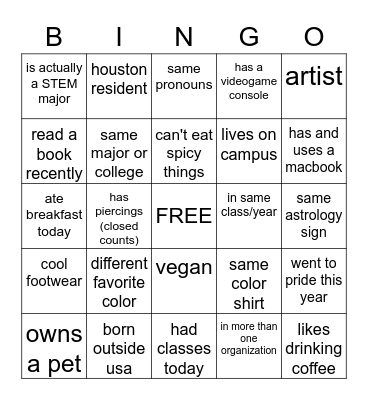 𝕆𝕊𝕋𝔼𝕄 𝔹𝕀ℕ𝔾𝕆 Bingo Card