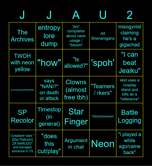 JJAU Bingo Card