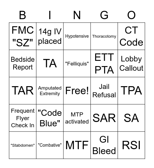 Call Out Bingo Card