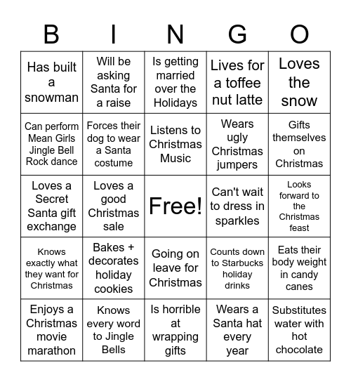 Tryano + Saks Festive Bingo Card