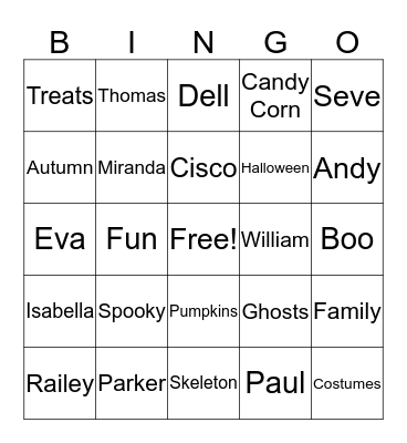 Halloween 2015 Bingo Card