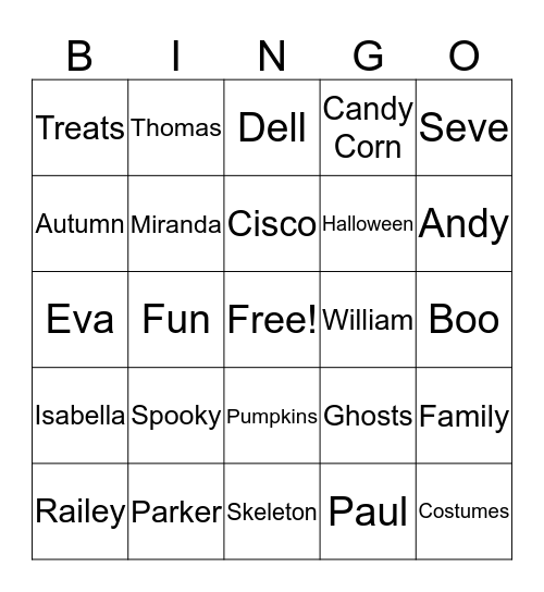 Halloween 2015 Bingo Card
