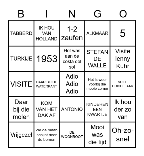 SINT Muziek Quiz Bingo Card