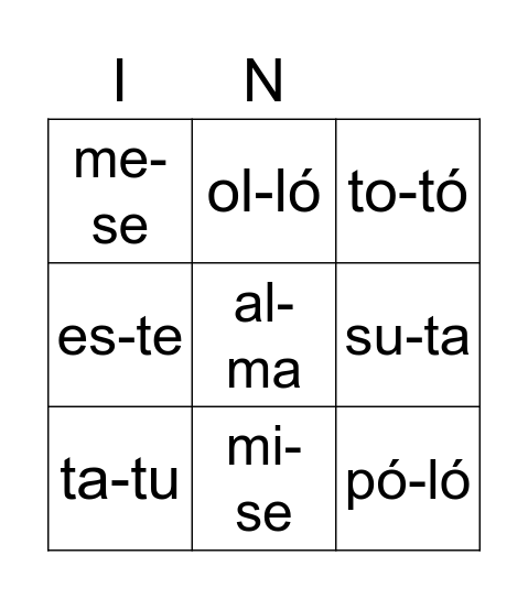 Szavak 1 Bingo Card