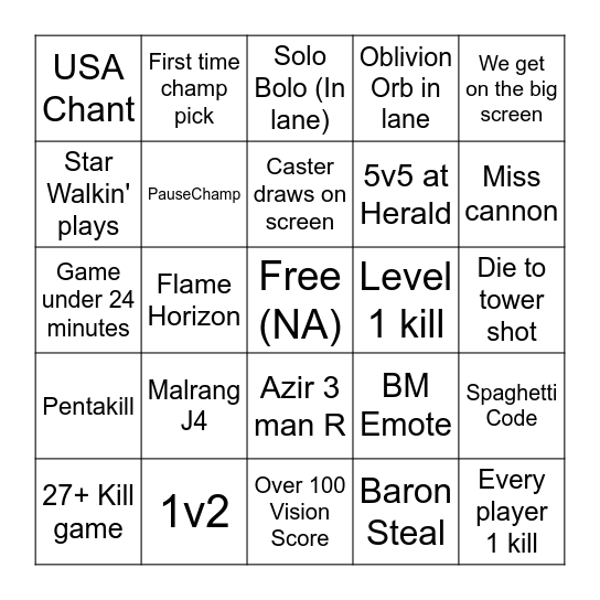 Rogue VS JDG Bingo Card