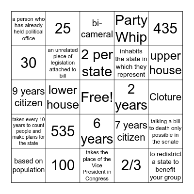 Congress Bingo Card