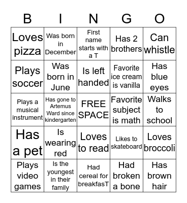 GETTING TO KNOW YOU BINGO Card