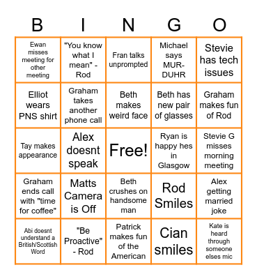 Morning Call Bingo Card