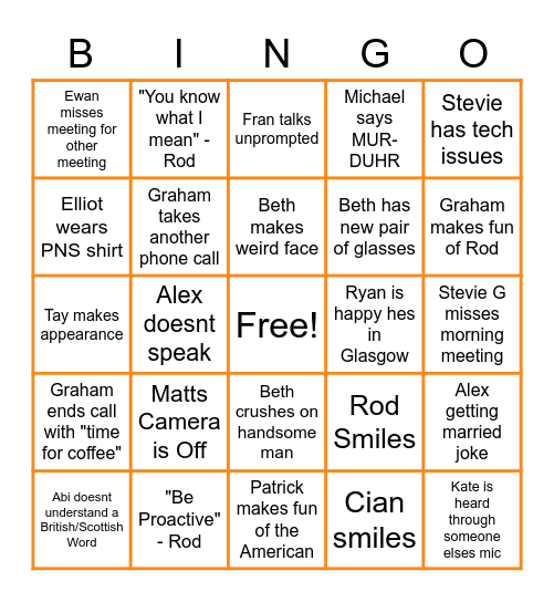 Morning Call Bingo Card